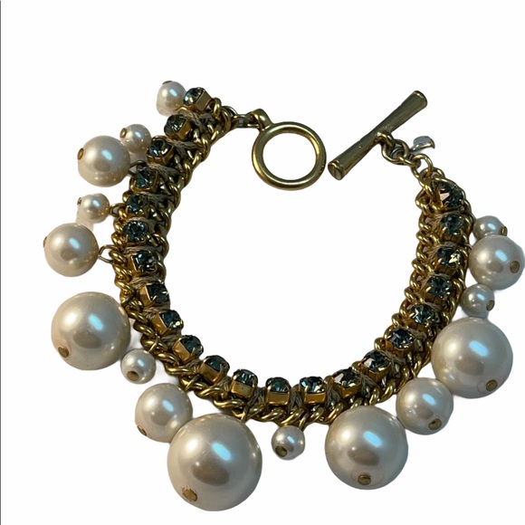 Kenneth Cole Faux Large chunky bead Pearl blue rhinstone bracelet - Picture 1 of 3